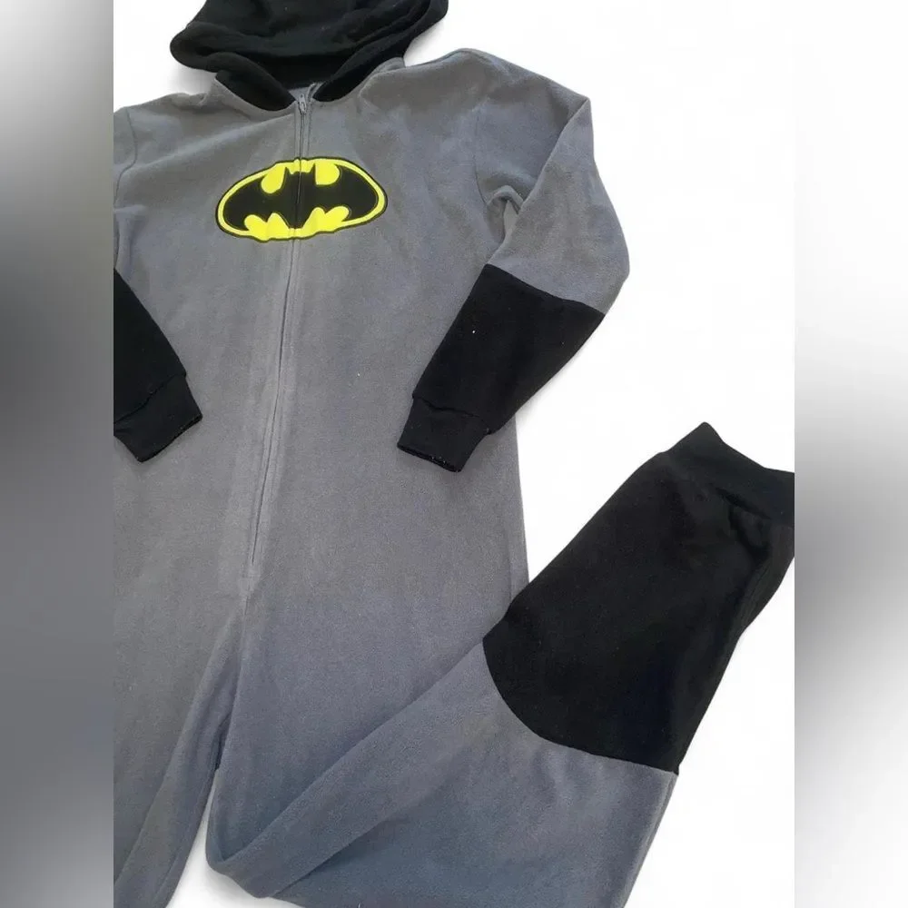 Gap Kids Batman Fleece Hooded Onesie Pajamas Sz 12 Cozy Comfy Loungewear Goth PJ